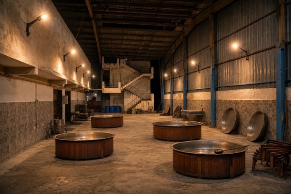 Dedicated expansive live catering preparation shed with cooking stations and equipment